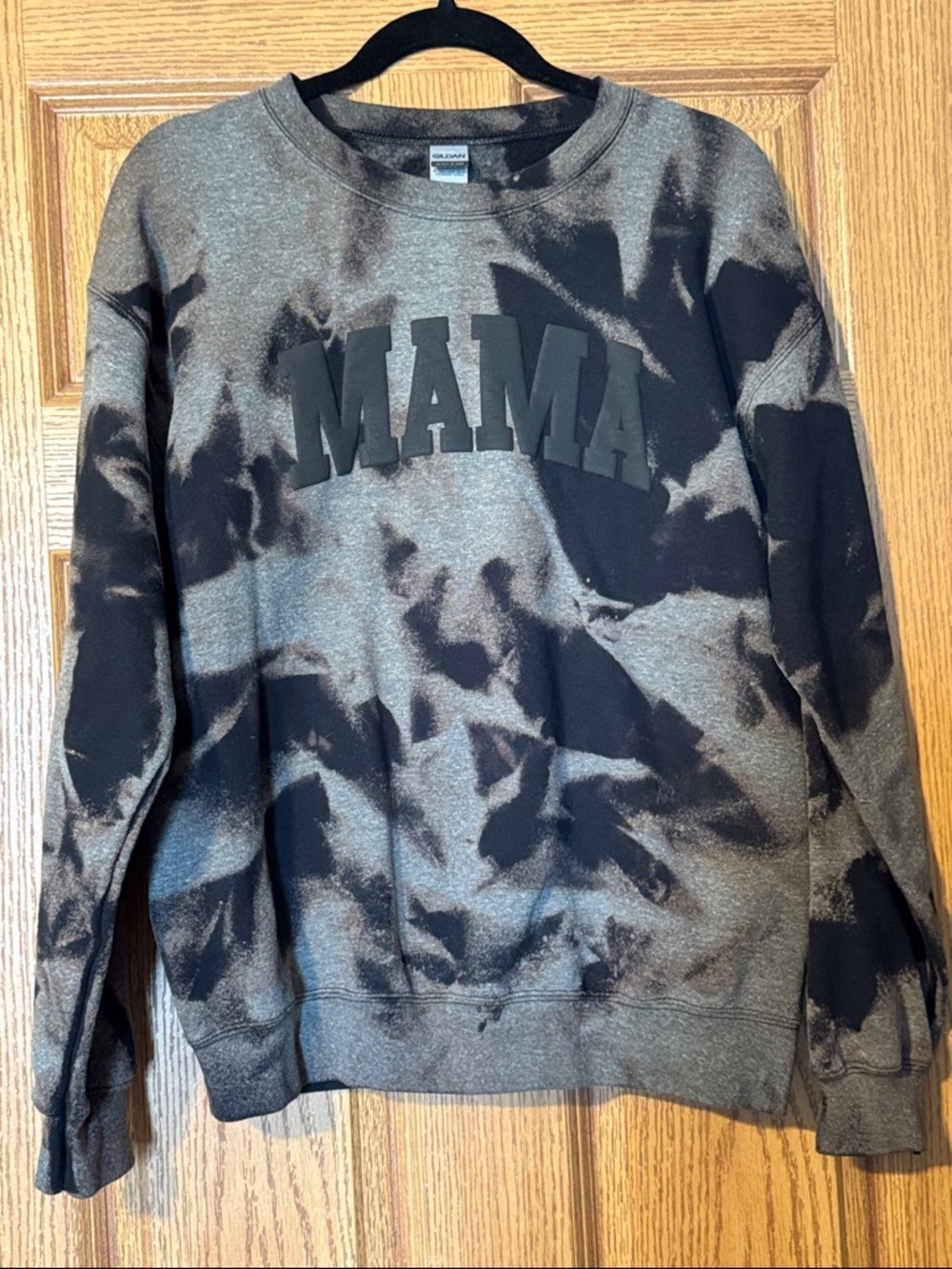 Gildan Black & Gray Tie-Dye with Puff print “MAMA” Crewneck Sweatshirt